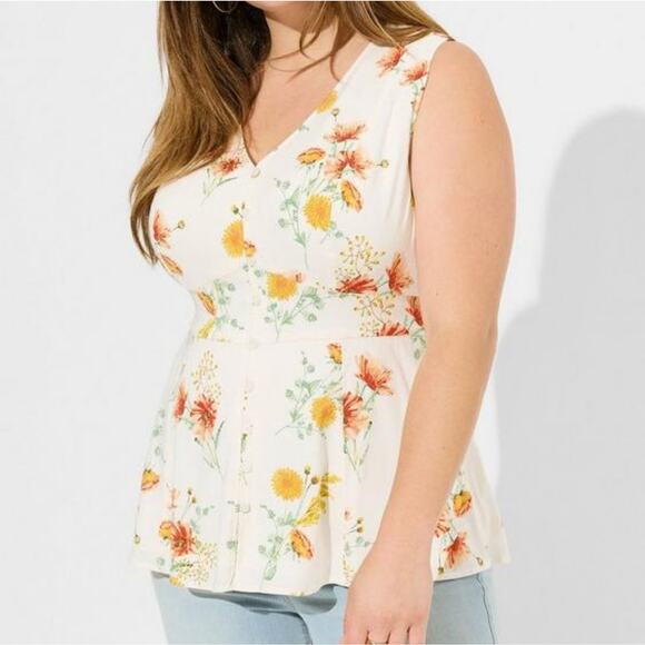 Torrid Floral Rayon Slub Button Up With Waist Detail Tank, size 3 - Picture 1 of 7